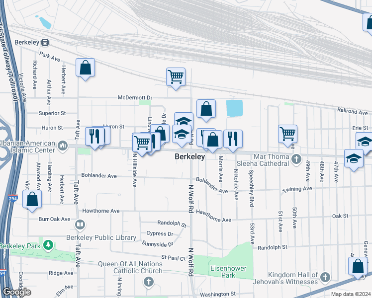 map of restaurants, bars, coffee shops, grocery stores, and more near in Berkeley