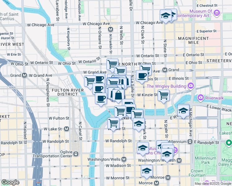 map of restaurants, bars, coffee shops, grocery stores, and more near 470 West Merchandise Mart Plaza in Chicago
