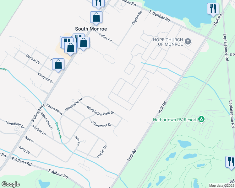 map of restaurants, bars, coffee shops, grocery stores, and more near 287 Blackthorn Trail in Monroe