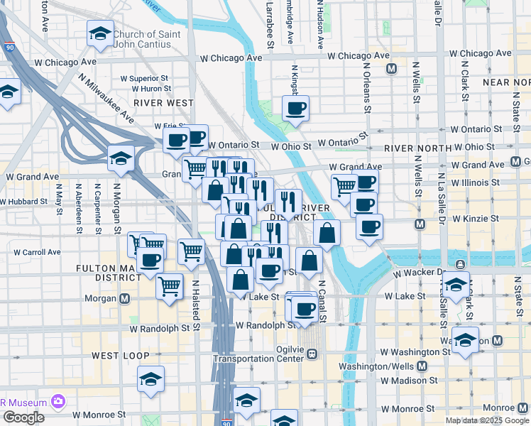 map of restaurants, bars, coffee shops, grocery stores, and more near in Chicago