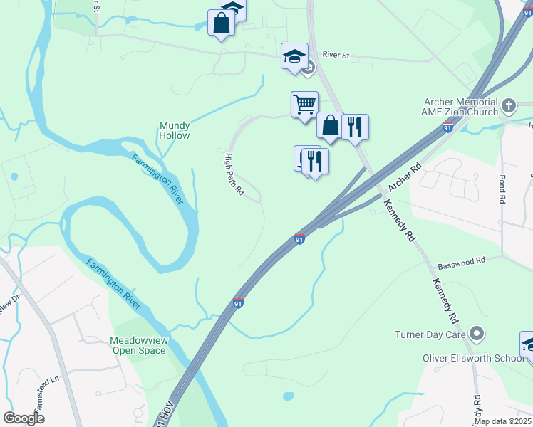 map of restaurants, bars, coffee shops, grocery stores, and more near 1000 High Path Road in Windsor