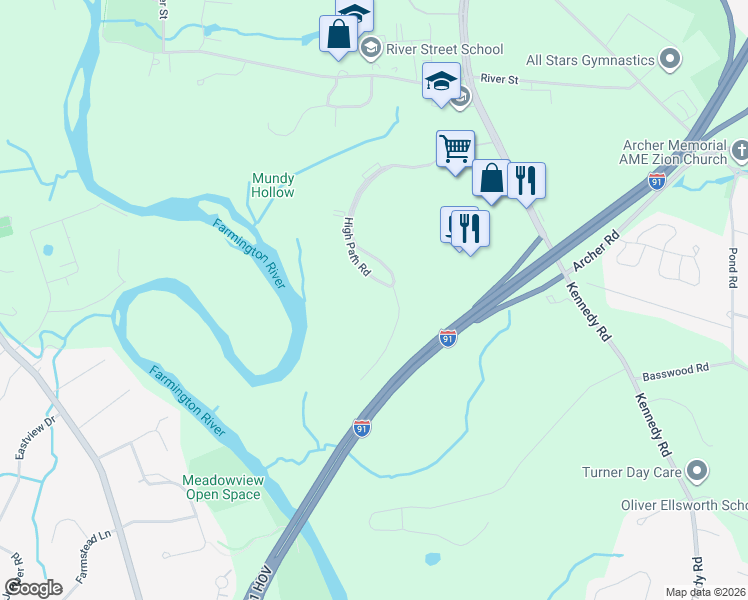 map of restaurants, bars, coffee shops, grocery stores, and more near 312 High Path Road in Windsor
