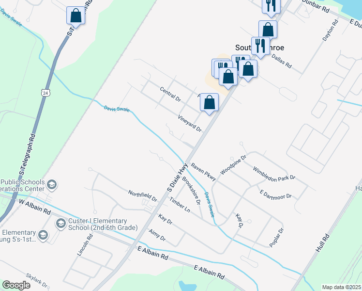 map of restaurants, bars, coffee shops, grocery stores, and more near 15113 South Dixie Highway in Monroe
