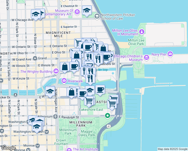 map of restaurants, bars, coffee shops, grocery stores, and more near in Chicago