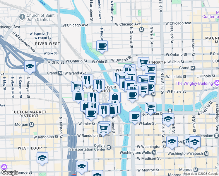 map of restaurants, bars, coffee shops, grocery stores, and more near in Chicago
