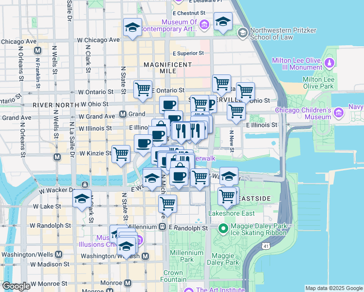 map of restaurants, bars, coffee shops, grocery stores, and more near in Chicago