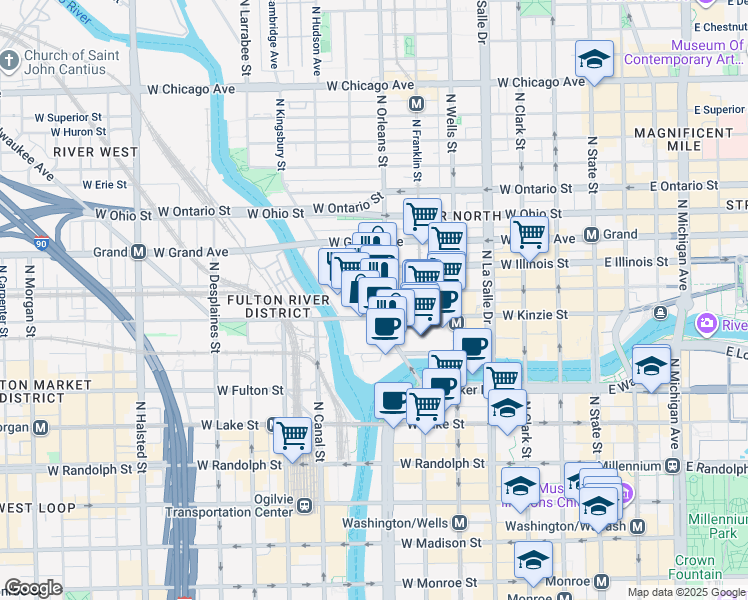 map of restaurants, bars, coffee shops, grocery stores, and more near in Chicago