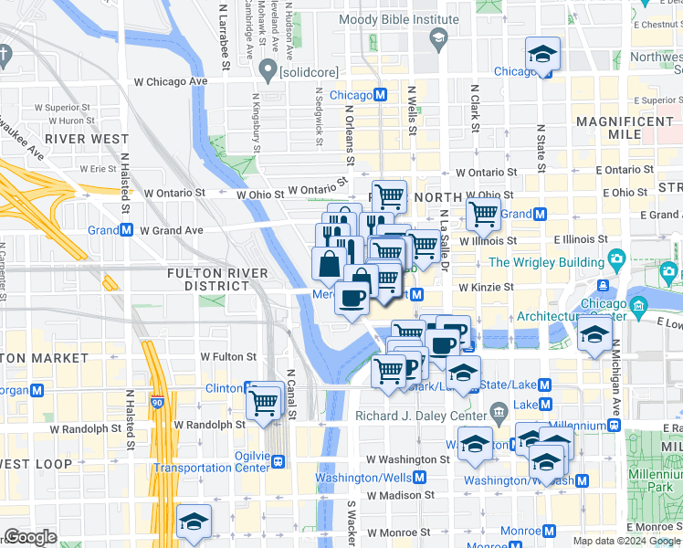 map of restaurants, bars, coffee shops, grocery stores, and more near in Chicago