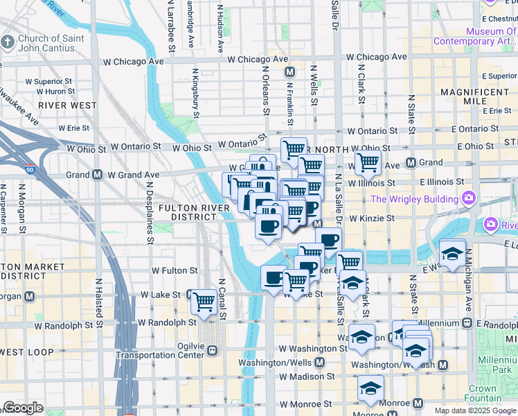 map of restaurants, bars, coffee shops, grocery stores, and more near in Chicago
