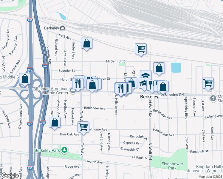 map of restaurants, bars, coffee shops, grocery stores, and more near 5611 Saint Charles Road in Berkeley