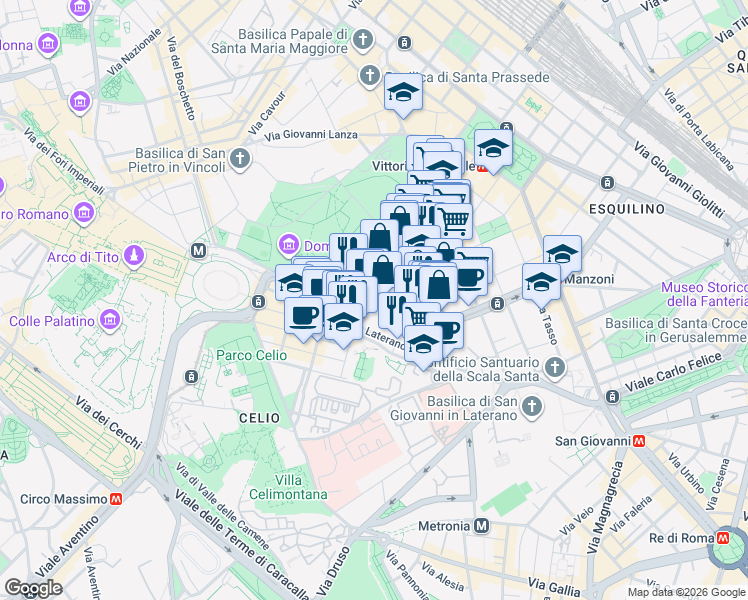 map of restaurants, bars, coffee shops, grocery stores, and more near 40 Via Ludovico Muratori in Roma