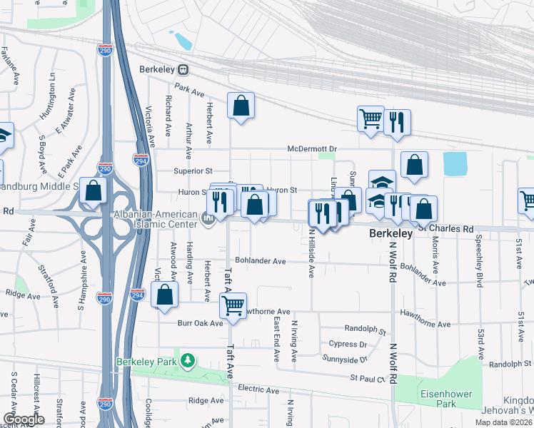 map of restaurants, bars, coffee shops, grocery stores, and more near 1305 Howard Avenue in Berkeley