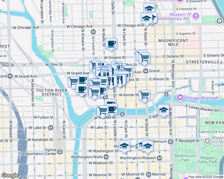 map of restaurants, bars, coffee shops, grocery stores, and more near in Chicago