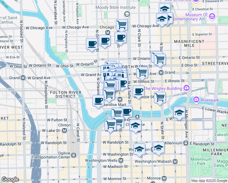 map of restaurants, bars, coffee shops, grocery stores, and more near in Chicago
