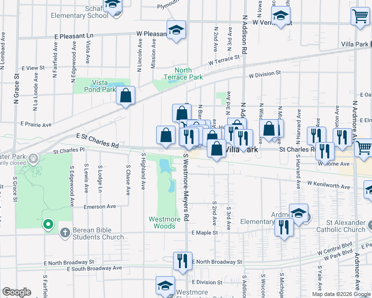 map of restaurants, bars, coffee shops, grocery stores, and more near in Lombard