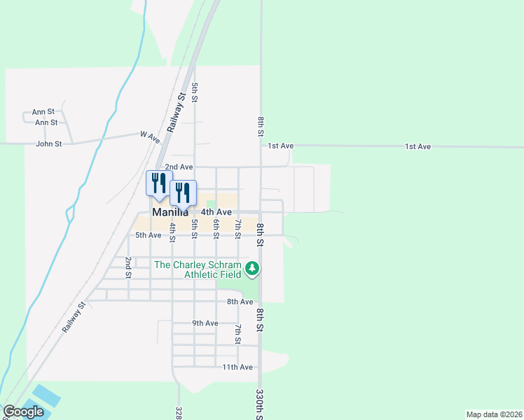 map of restaurants, bars, coffee shops, grocery stores, and more near 800-846 3rd Avenue in Manilla