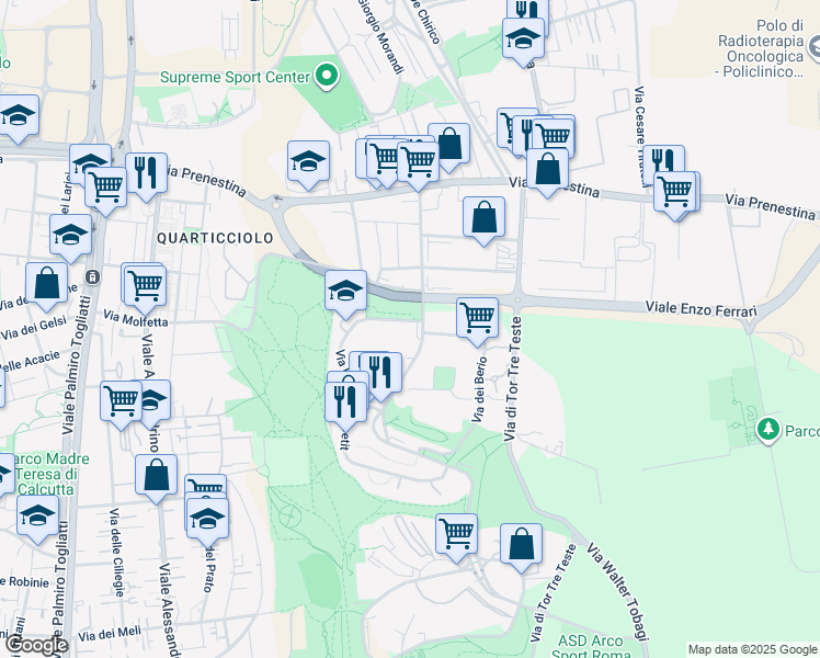 map of restaurants, bars, coffee shops, grocery stores, and more near 5 Via Roberto Lepetit in Roma