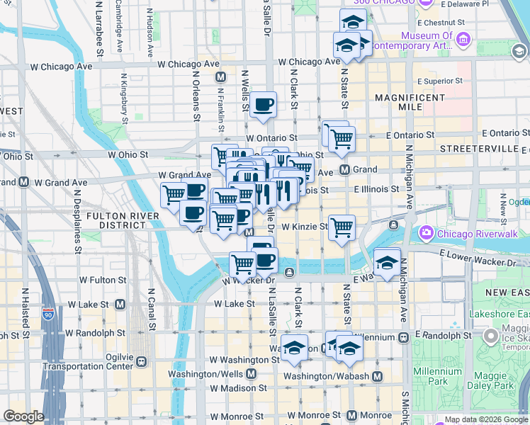 map of restaurants, bars, coffee shops, grocery stores, and more near in Chicago