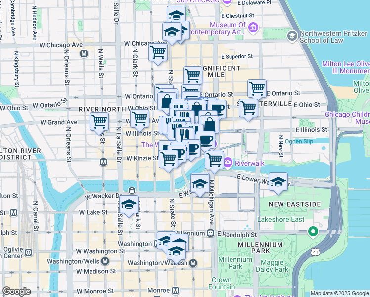 map of restaurants, bars, coffee shops, grocery stores, and more near in Chicago
