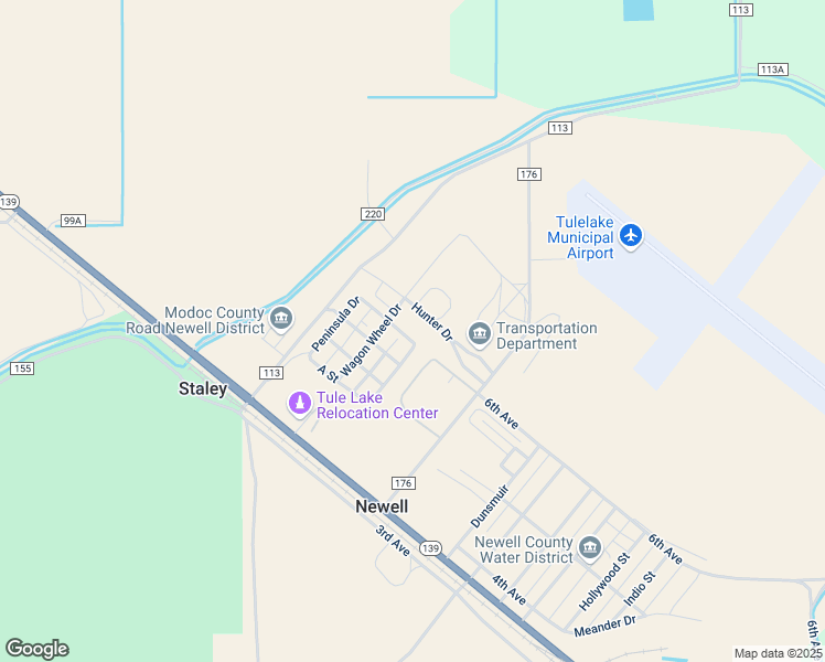 map of restaurants, bars, coffee shops, grocery stores, and more near Hunter Drive in Tulelake