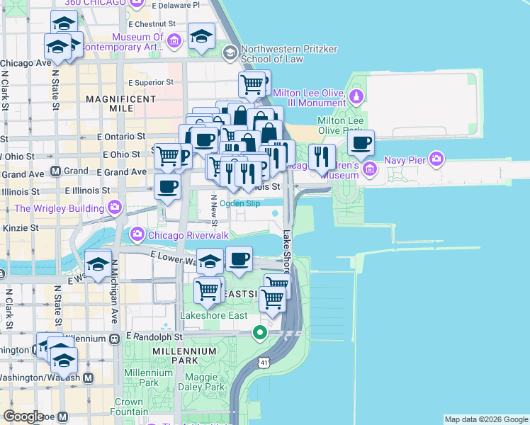 map of restaurants, bars, coffee shops, grocery stores, and more near in Chicago