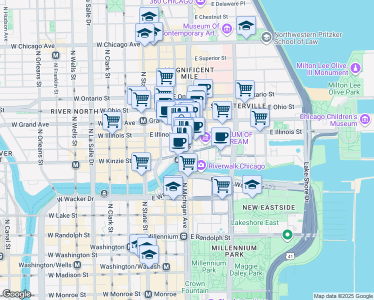 map of restaurants, bars, coffee shops, grocery stores, and more near in Chicago