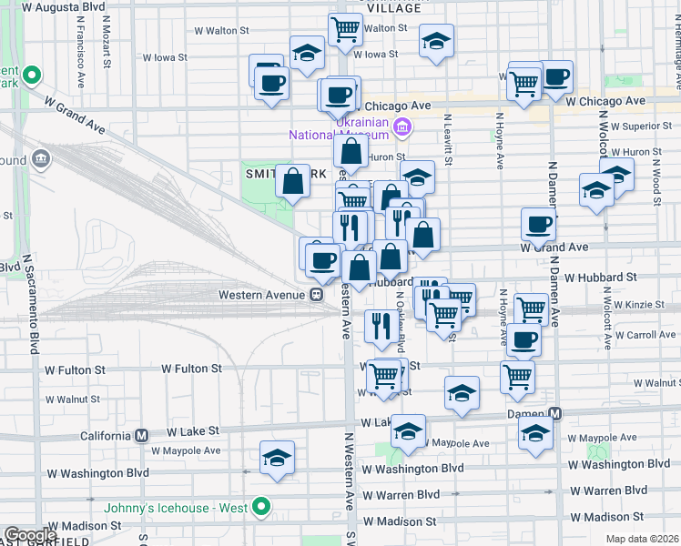 map of restaurants, bars, coffee shops, grocery stores, and more near in Chicago