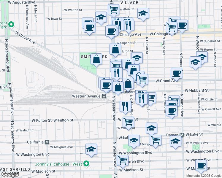 map of restaurants, bars, coffee shops, grocery stores, and more near in Chicago