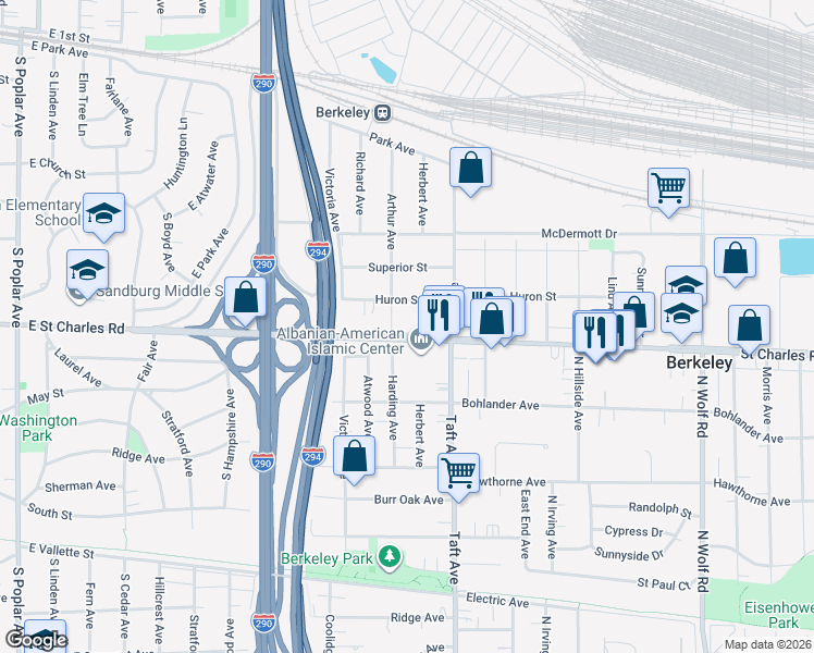 map of restaurants, bars, coffee shops, grocery stores, and more near 5830 Saint Charles Road in Berkeley
