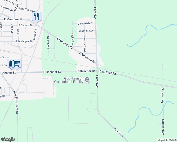 map of restaurants, bars, coffee shops, grocery stores, and more near 2727 East Beecher Street in Adrian