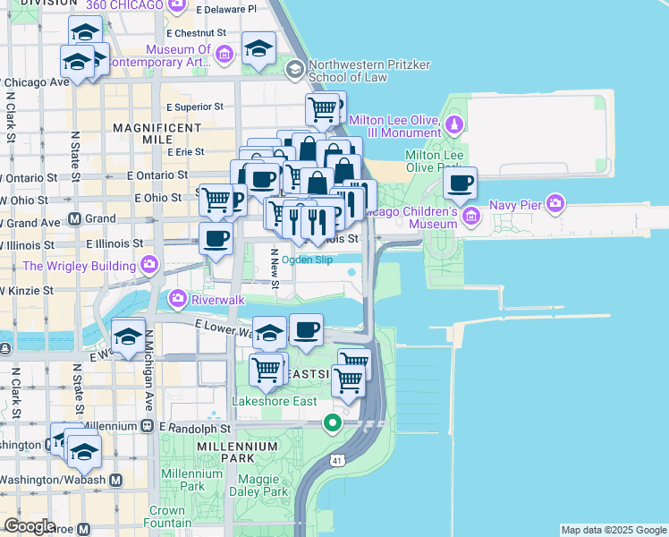 map of restaurants, bars, coffee shops, grocery stores, and more near in Chicago