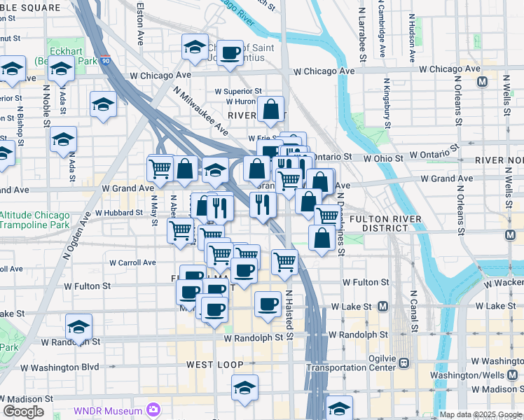map of restaurants, bars, coffee shops, grocery stores, and more near in Chicago