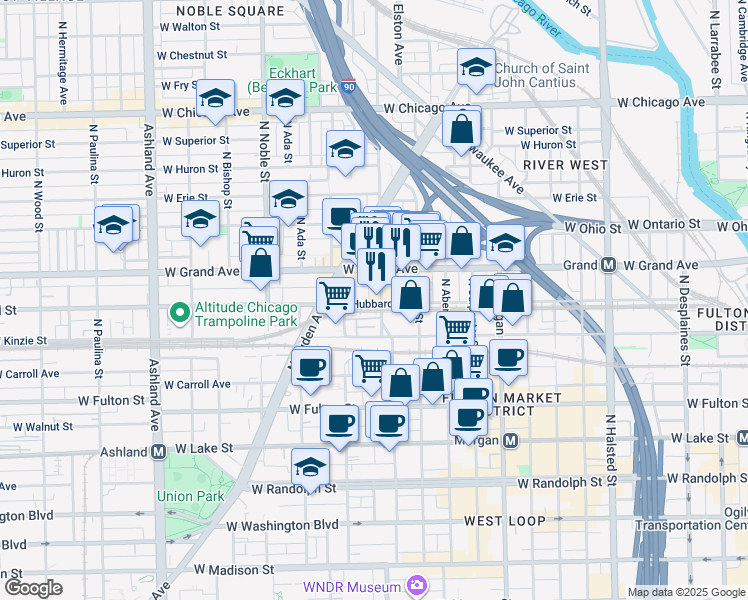 map of restaurants, bars, coffee shops, grocery stores, and more near in Chicago