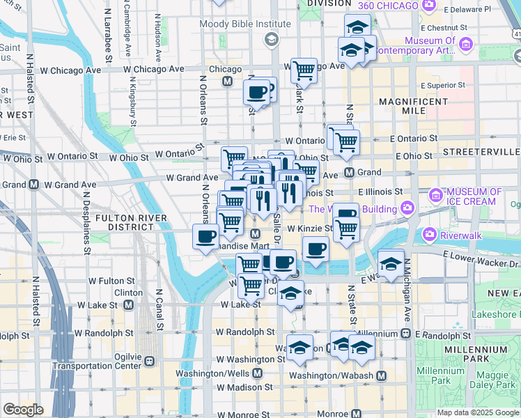 map of restaurants, bars, coffee shops, grocery stores, and more near in Chicago