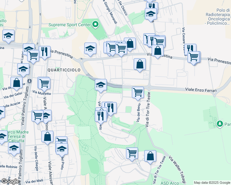 map of restaurants, bars, coffee shops, grocery stores, and more near 5 Via Roberto Lepetit in Roma