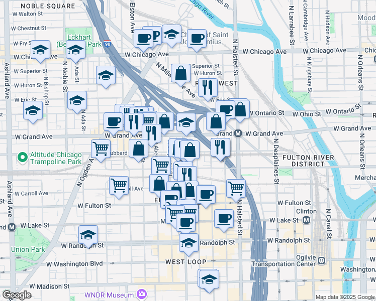 map of restaurants, bars, coffee shops, grocery stores, and more near 946 West Hubbard Street in Chicago