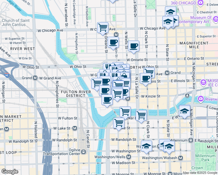 map of restaurants, bars, coffee shops, grocery stores, and more near in Chicago