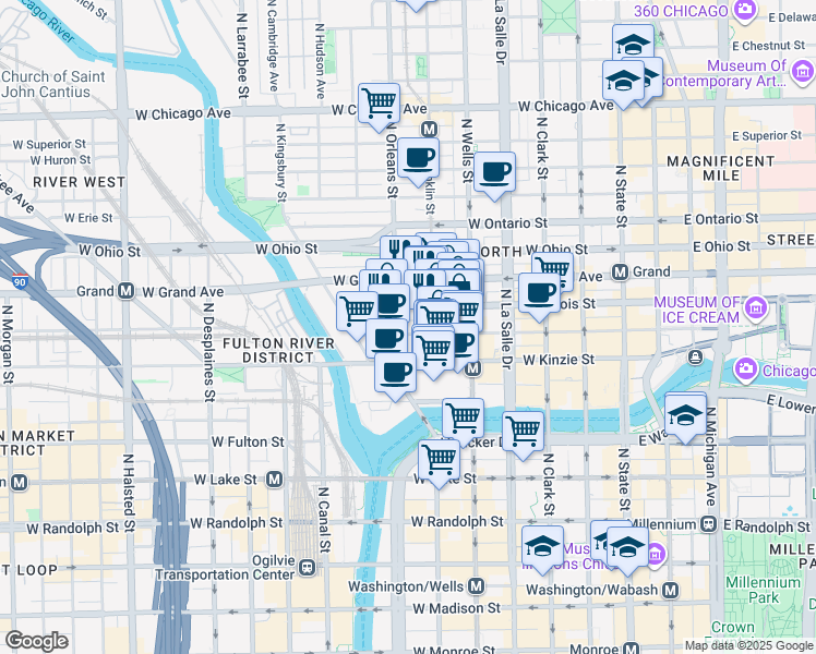 map of restaurants, bars, coffee shops, grocery stores, and more near in Chicago