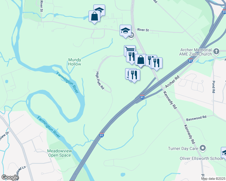 map of restaurants, bars, coffee shops, grocery stores, and more near 203 High Path Road in Windsor