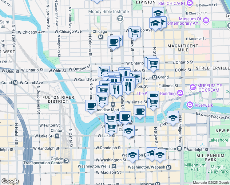 map of restaurants, bars, coffee shops, grocery stores, and more near in Chicago