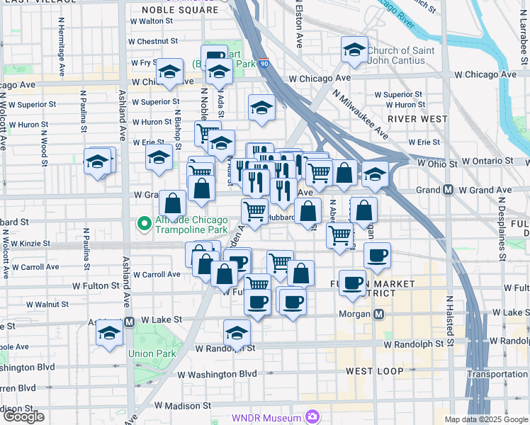 map of restaurants, bars, coffee shops, grocery stores, and more near in Chicago