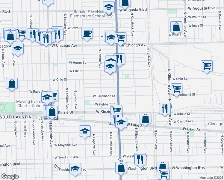 map of restaurants, bars, coffee shops, grocery stores, and more near 4831 West Race Avenue in Chicago