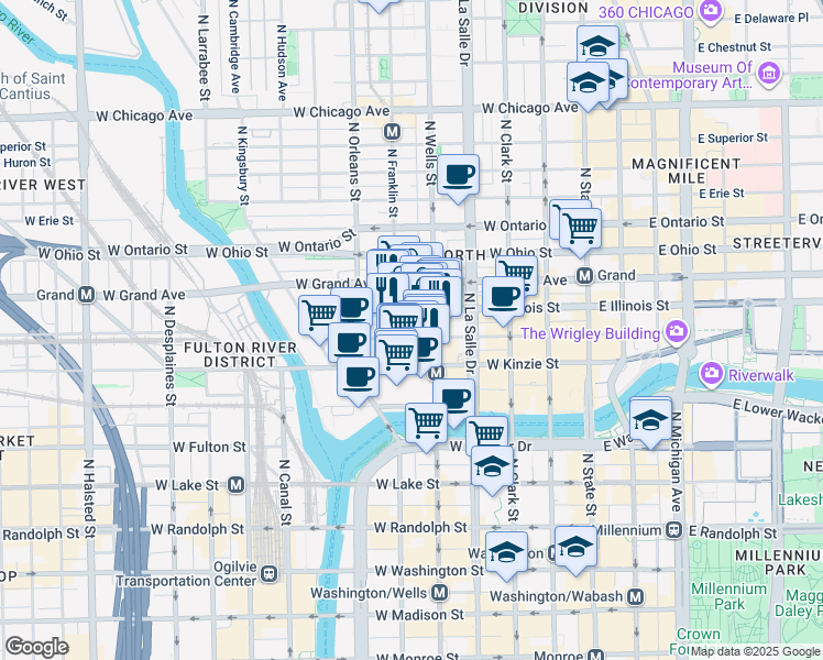 map of restaurants, bars, coffee shops, grocery stores, and more near in Chicago