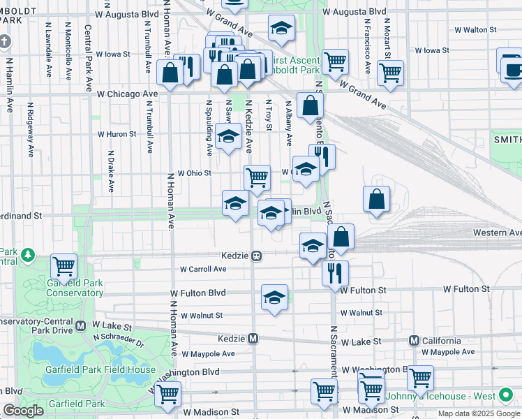 map of restaurants, bars, coffee shops, grocery stores, and more near in Chicago