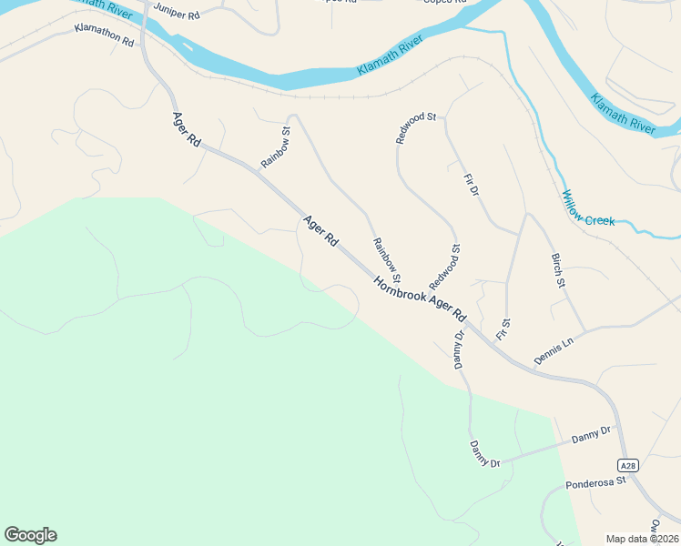 map of restaurants, bars, coffee shops, grocery stores, and more near 14021 Rainbow Street in Hornbrook