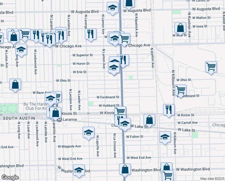 map of restaurants, bars, coffee shops, grocery stores, and more near 4831 West Race Avenue in Chicago
