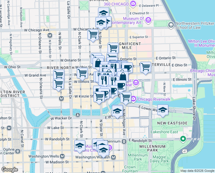 map of restaurants, bars, coffee shops, grocery stores, and more near in Chicago