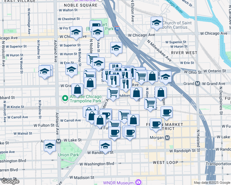 map of restaurants, bars, coffee shops, grocery stores, and more near in Chicago