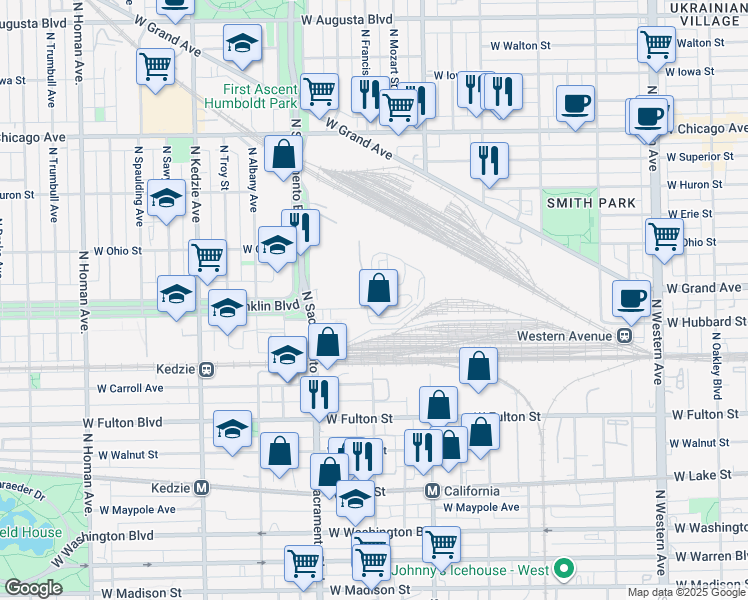 map of restaurants, bars, coffee shops, grocery stores, and more near 2900 West Ferdinand Street in Chicago