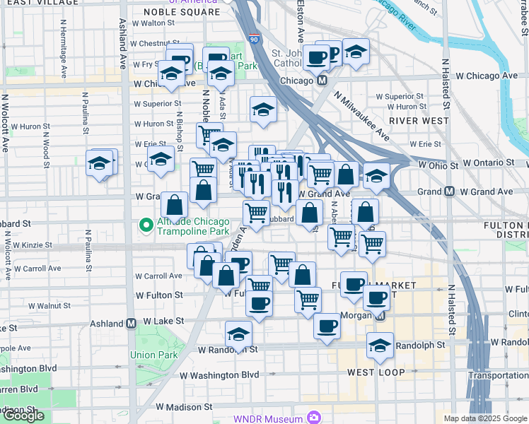 map of restaurants, bars, coffee shops, grocery stores, and more near in Chicago